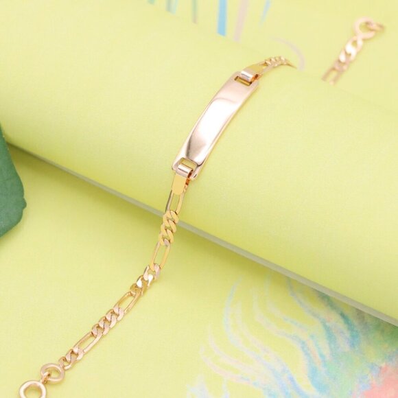 "Sleek Rose Gold Bracelet with Figaro Chain and Polished Plate, XPBL1084 - Picture 3 of 12